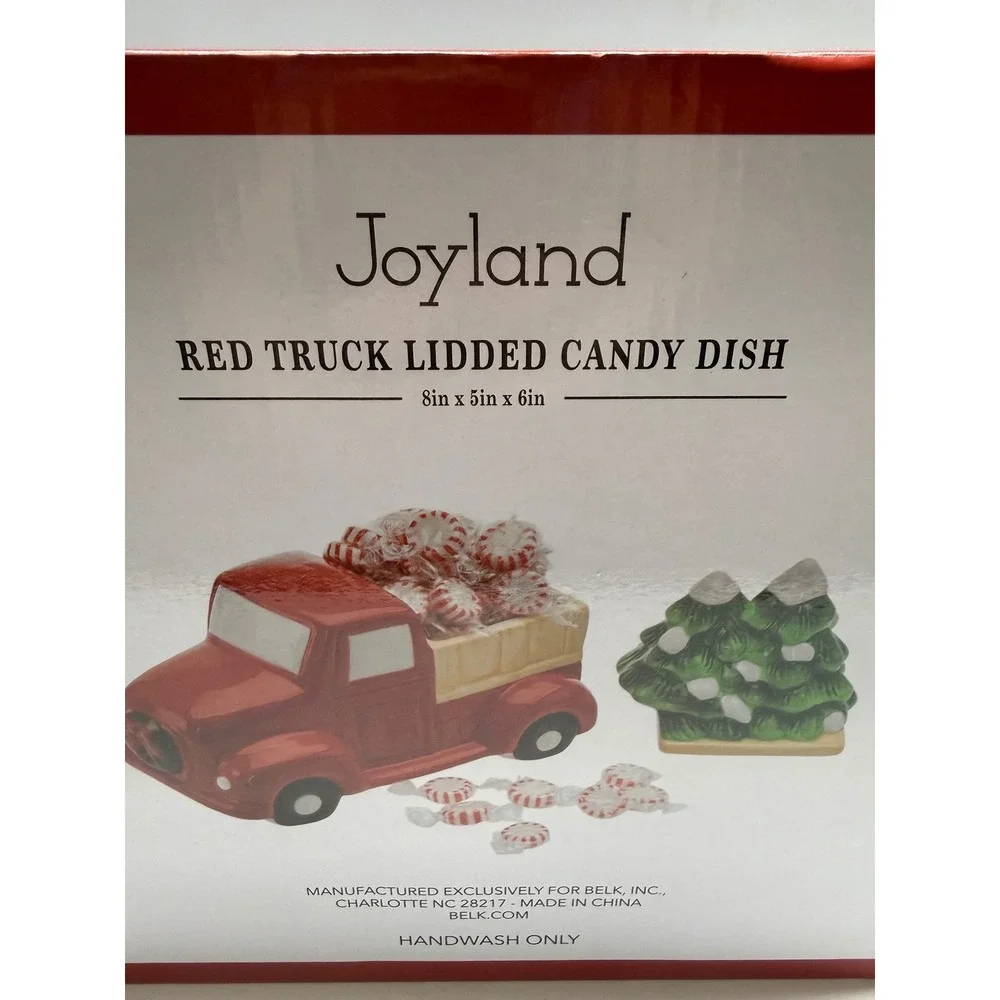 Joyland Red Truck Lidded Candy Dish Christmas Ceramic Holiday Decor 8x5x6in